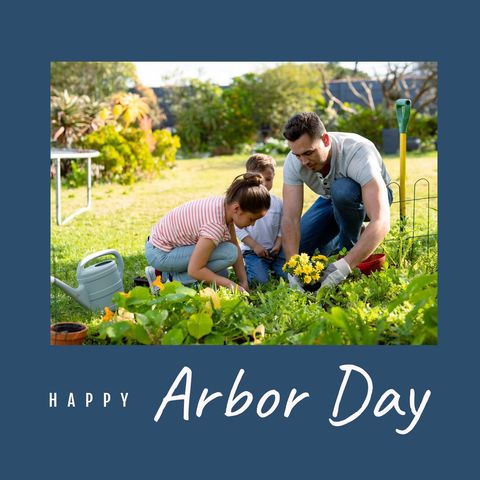 Father and Children Gardening on Arbor Day