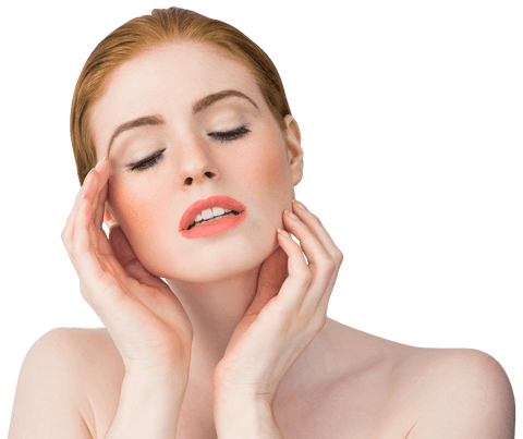 Transparent Background of Woman Feeling Serene with Closed Eyes