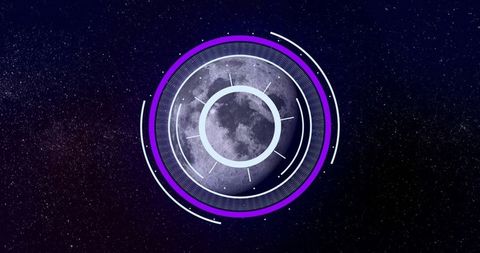 Futuristic Interface with Moon and Purple HUD Elements in Space