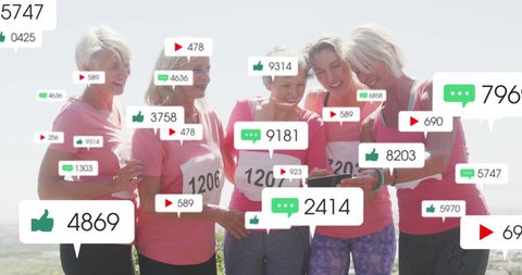 Senior Female Runners Engaging on Social Media