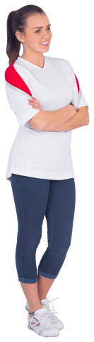 Smiling Fitness Enthusiast in Transparent Sportswear Posing Confidently