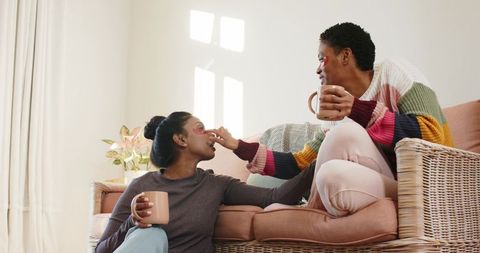 Diverse Female Friends Enjoying Cozy Home Wellness
