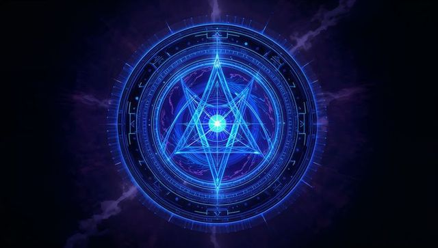 Mystical blue magic circle with pentagram design