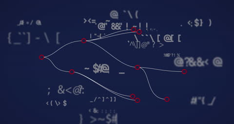 Complex Mathematical Patterns amidst Binary Symblos Animation