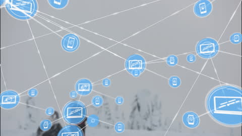 Global Digital Network Animated Icons Over Grey Background