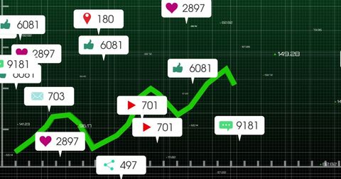 Social Media Notifications and Growth Chart Dynamics - Download Free Stock Images Pikwizard.com