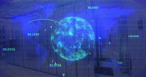 Holographic Globe with Data Visualization in a Modern Office