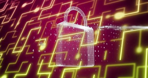 Digital padlock illustrating cybersecurity network connections