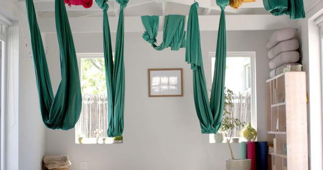 Empty Aerial Yoga Studio with Hanging Hammocks - Download Free Stock Images Pikwizard.com