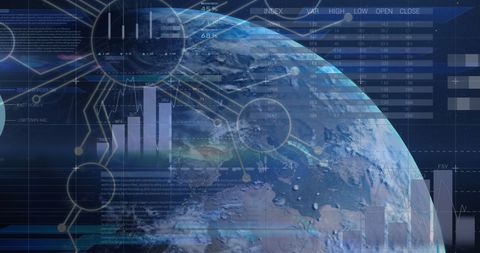 Earth with Data Visualizations on Dark Background - Download Free Stock Images Pikwizard.com
