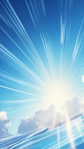 Sunburst Radiating Across Blue Sky and Ocean Horizon Vertical Video for Motion Backgrounds