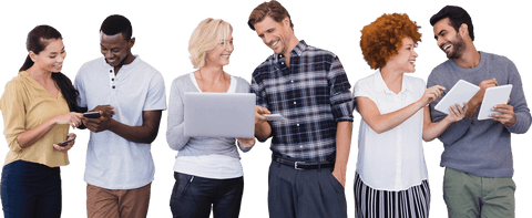 Diverse Group of Colleagues Interacting with Digital Devices on Transparent Background - Download Free Stock Videos Pikwizard.com