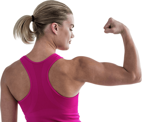 Transparent image of fit woman flexing back muscles