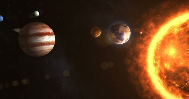 Solar system with sun and planets in space