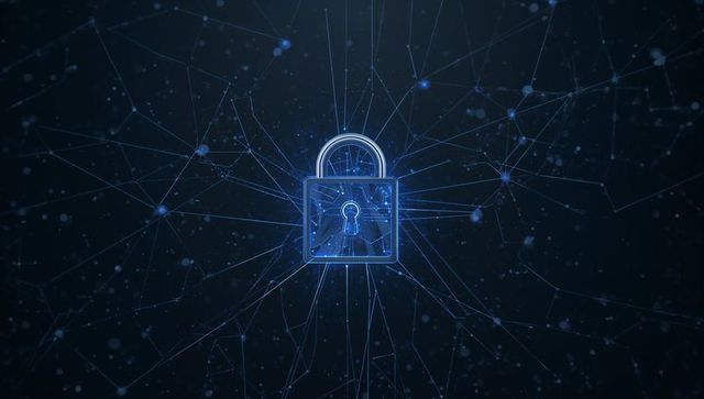 Cybersecurity Concept with Glowing Padlock and Digital Network