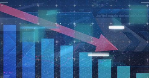 Digital Interface with Descending Red Arrow and Data Diagrams - Download Free Stock Images Pikwizard.com