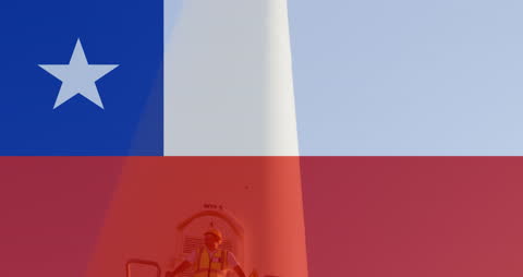 Chilean Flag Overlay on Wind Turbine Emphasizing Renewable Energy