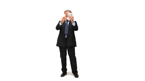 Confident Businessman Displaying Earnings