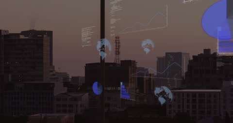 Futuristic Data Visualizations with Cityscape Background