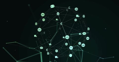 Digital Network Sphere with Technological Icons on Black - Download Free Stock Images Pikwizard.com