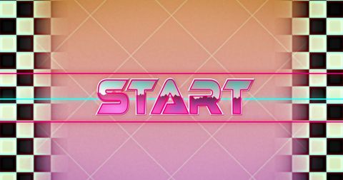 Retro gaming start screen with checkerboard design