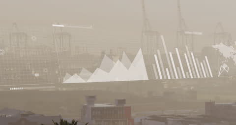 Futuristic Digital Interface Animated Over Cityscape