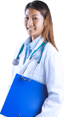transparent asian female doctor holding blue binder - Download Free Stock Videos Pikwizard.com