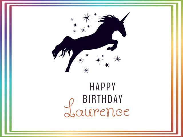 Colorful Unicorn Birthday Card with Rainbow Border - Download Free Stock Templates Pikwizard.com