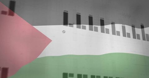 Palestine Flag Overlay with Bar Chart and Data Visualization