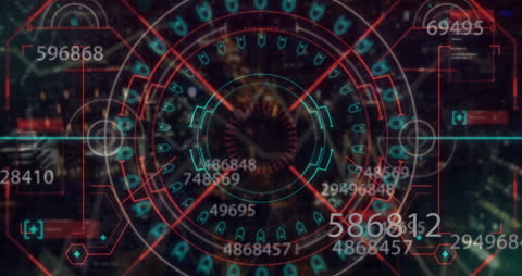 Digital Interface Data Processing Overlay on Cityscape