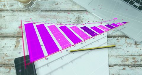 Digital Composite of Rising Chart on Office Table Workspace - Download Free Stock Images Pikwizard.com