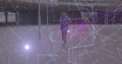 Male Athlete with Prosthetic Leg Running with Digital Network Overlay - Download Free Stock Images Pikwizard.com