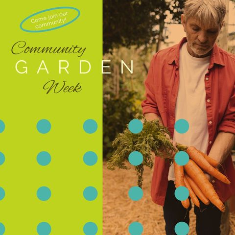 community garden week promotion with man harvesting carrots - Download Free Stock Templates Pikwizard.com