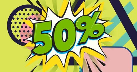 Big Retro Discount Banner with 50% in Bold Comic Style