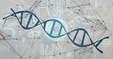Futuristic DNA Helix with Digital Circuitry Elements