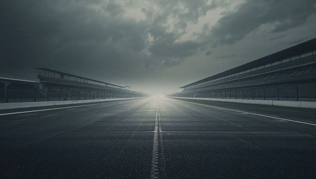 Deserted racing track stretching toward the horizon