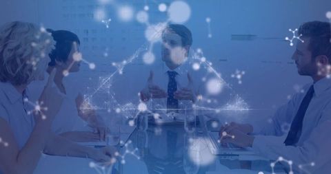 Corporate Team Meeting with Network Technology Overlay