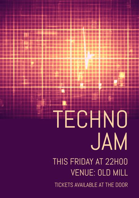 Techno Jam Event Flyer with Orange Grid Background - Download Free Stock Templates Pikwizard.com