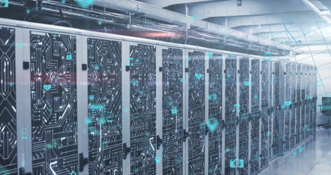 Futuristic Data Center with Digital Interface Animation