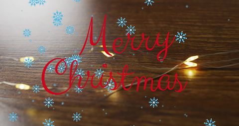 Festive Merry Christmas with Wooden Background and Snowflakes