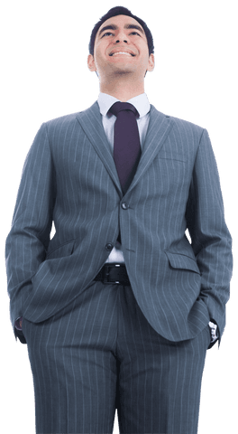 Smiling Businessman in Pinstripe Suit Over Transparent Background