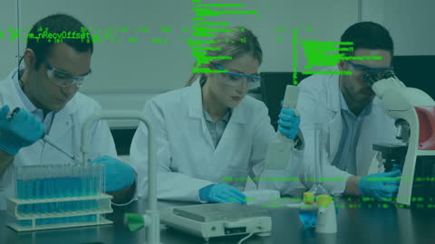 Scientists Conducting Laboratory Experiments with Digital Overlays
