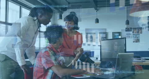 Diverse Team Discussing Data Insights in Modern Office Environment