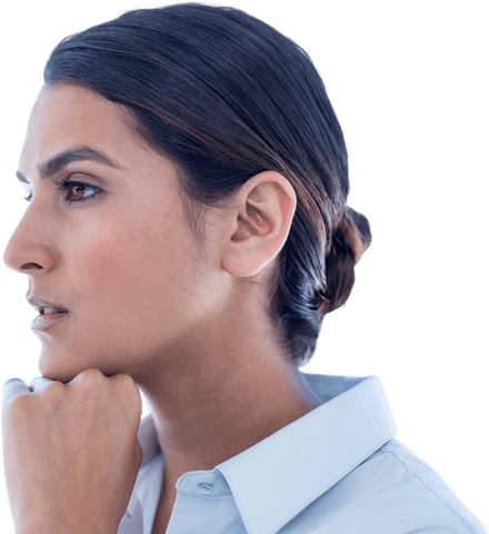 Transparent Profile of Thoughtful Businesswoman in Office Environment