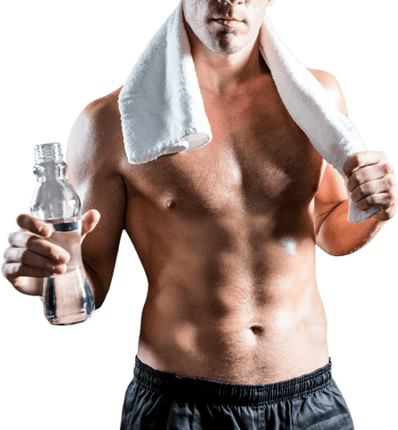 Transparent Fit Shirtless Man Holding Water Bottle and Towel