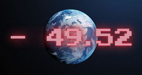 Rotating earth displaying dynamic data in futuristic space setting