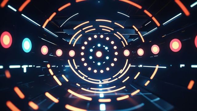 Futuristic neon tunnel with glowing concentric rings