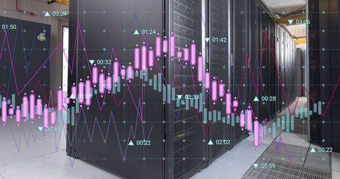 Financial Data Analysis Overlay on Computer Servers in Data Center - Download Free Stock Images Pikwizard.com