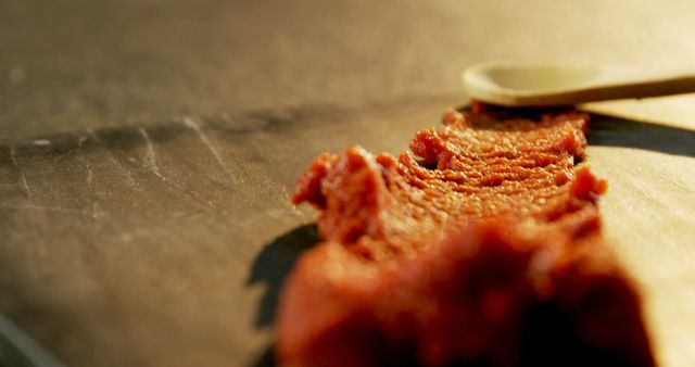 Close-up of Tomato Paste on Cutting Board with Wooden Spoon - Download Free Stock Images Pikwizard.com
