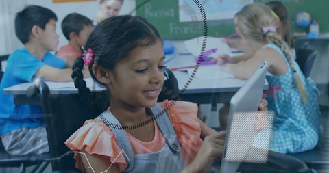 Smiling Disabled Girl Using Tablet in Classroom - Download Free Stock Images Pikwizard.com